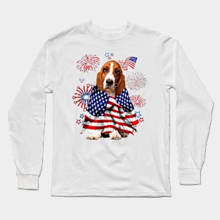 Basset Hound Dog American USA Flag 4th of July Dog Lover Long Sleeve T-Shirt